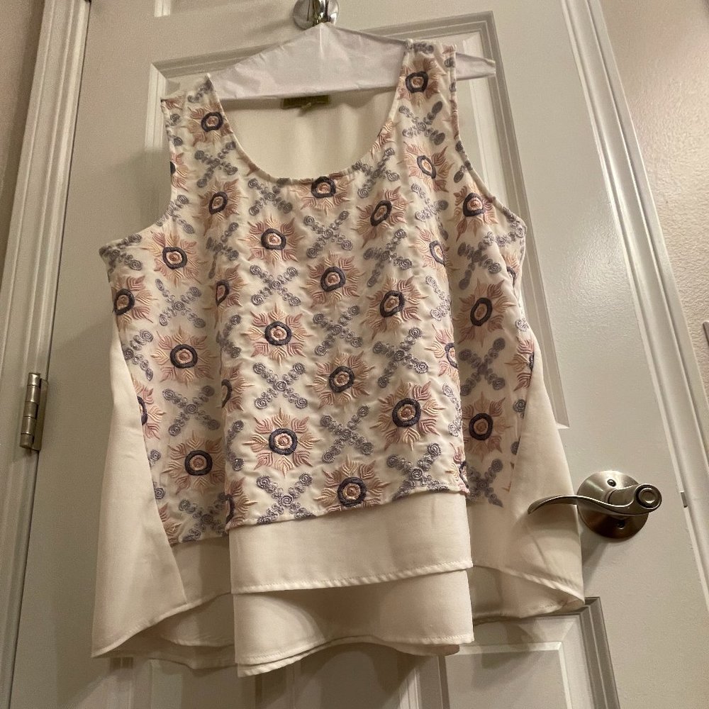 Sigrid Olsen Embroidered-Front Tank Top, Size XL